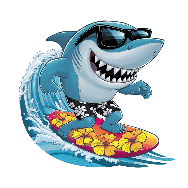 Iron On Patch - Transferências DTF de Tubarões Surfistas Interessantes,